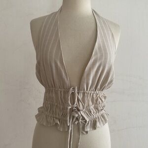 One Clothing Los Angeles Beige Pinstripe Milkmaid Halter Top Med NWT